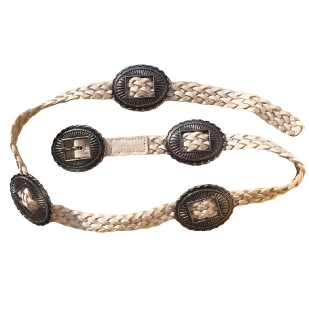 Guess made in Italy woven Boho silver color metal concho leather belt